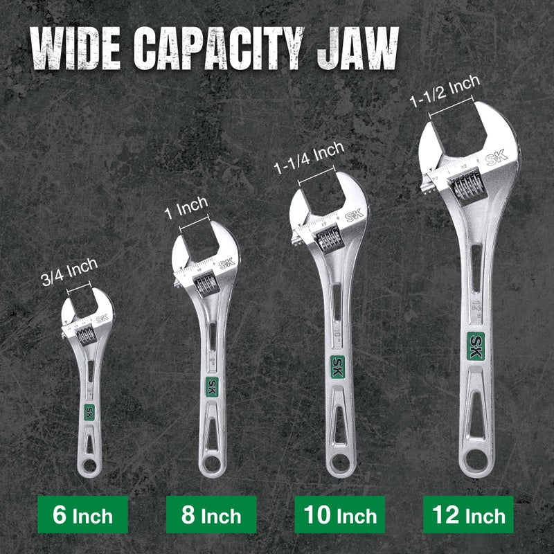 SK 2-Piece Adjustable Wrench Set  10-Inch  12-Inch  Cr-V Steel  SAE & Metric Scales - Image 5